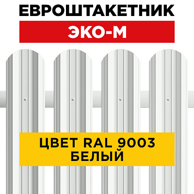 Штакетник (евроштакетник) ЭКО-М 95мм RAL9003 Белый для забора