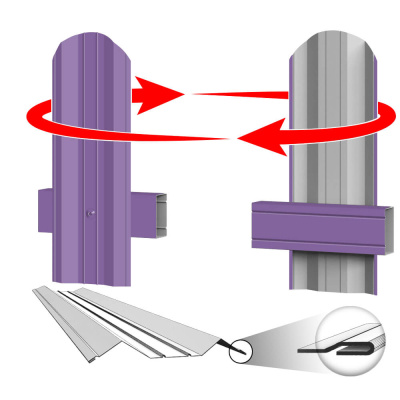 Штакетник металлический ЭКО М-образный 95мм RAL4005 Сиреневый фото крепления